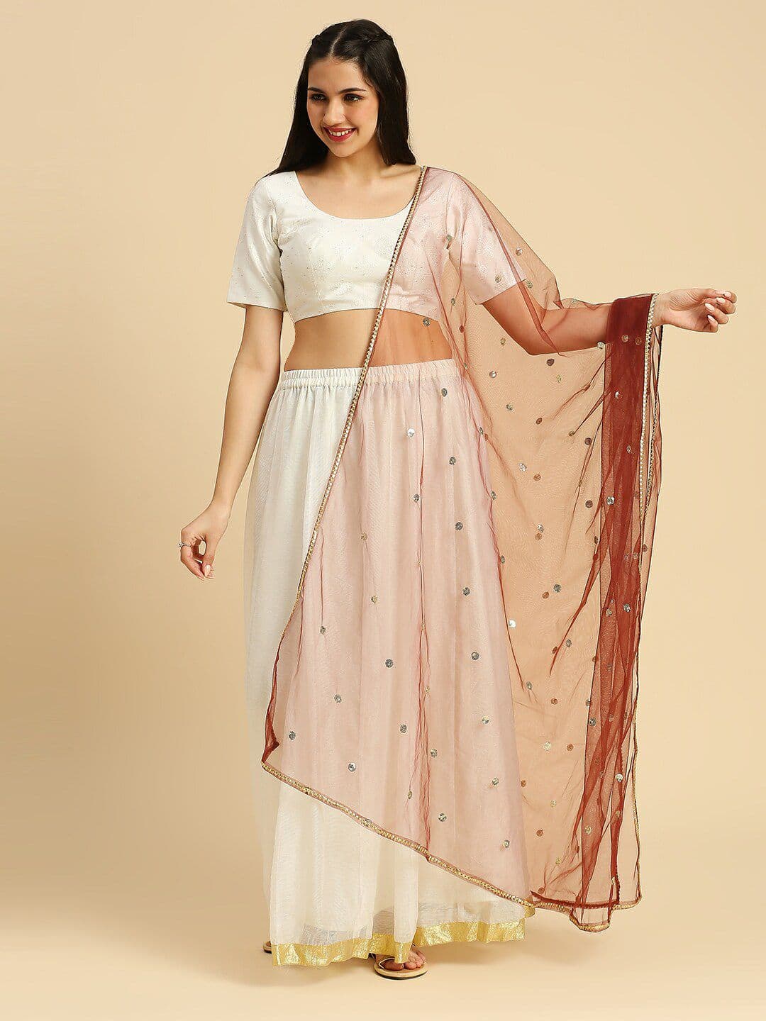 Dupatta Bazaar Embroidered Sequinned Net Dupatta - view 1
