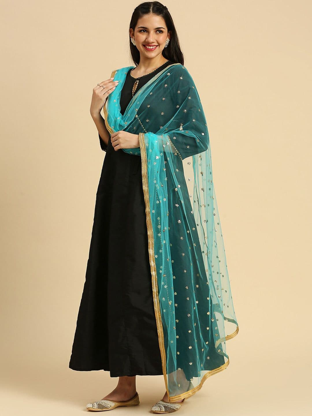 Dupatta Bazaar Geometric Embroidered Sequinned Detailed Net Dupatta - view 1