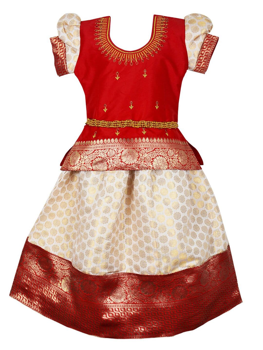 AMIRTHA FASHION Girls Embroidered Zari Detail Ready to Wear Lehenga Choli - view 1