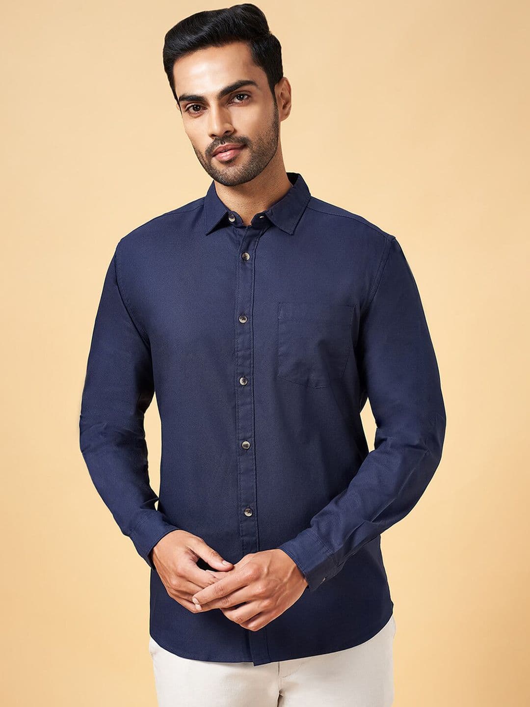 BYFORD by Pantaloons Men Navy Blue Slim Fit Opaque Casual Shirt - view 1