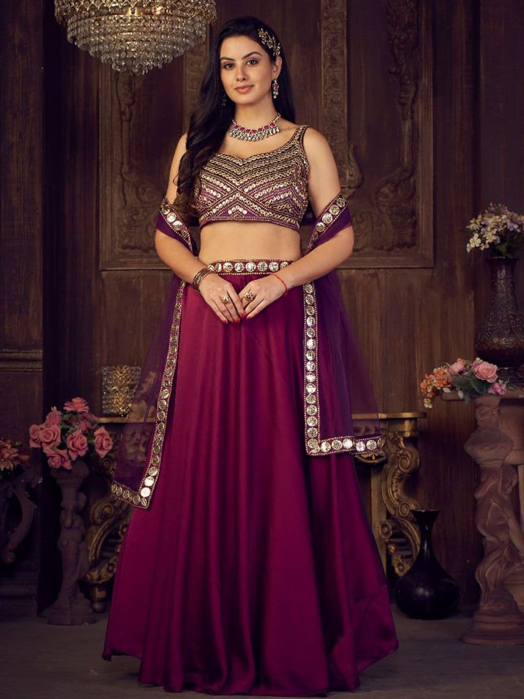 KALINI Embellished Thread Work Semi-Stitched Lehenga & Unstitched Blouse With Dupatta - view 1