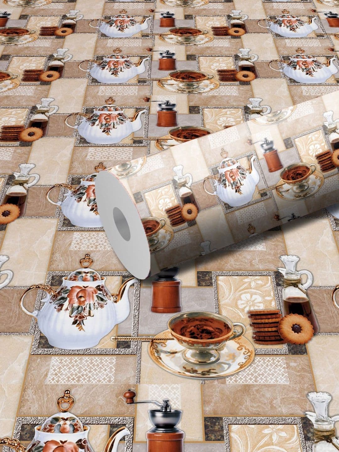 WallDaddy White & Beige Kitchen Tea Designed Self Adhesive Wallpaper - view 1