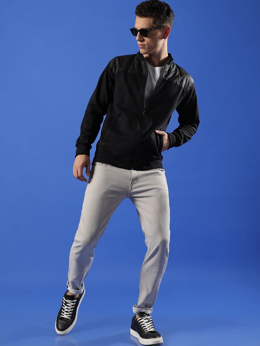CAHOOT Campus Sutra Black Mock Collar Windcheater Cotton Bomber Jacket - view 1