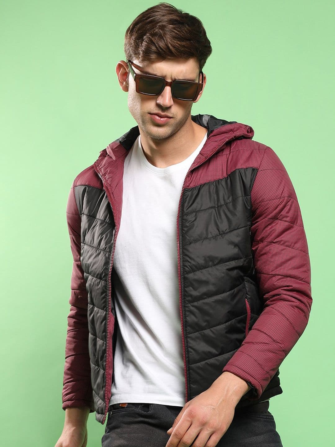 CAHOOT Campus Sutra Maroon & Black Colourblocked Hooded Padded Jacket - view 1