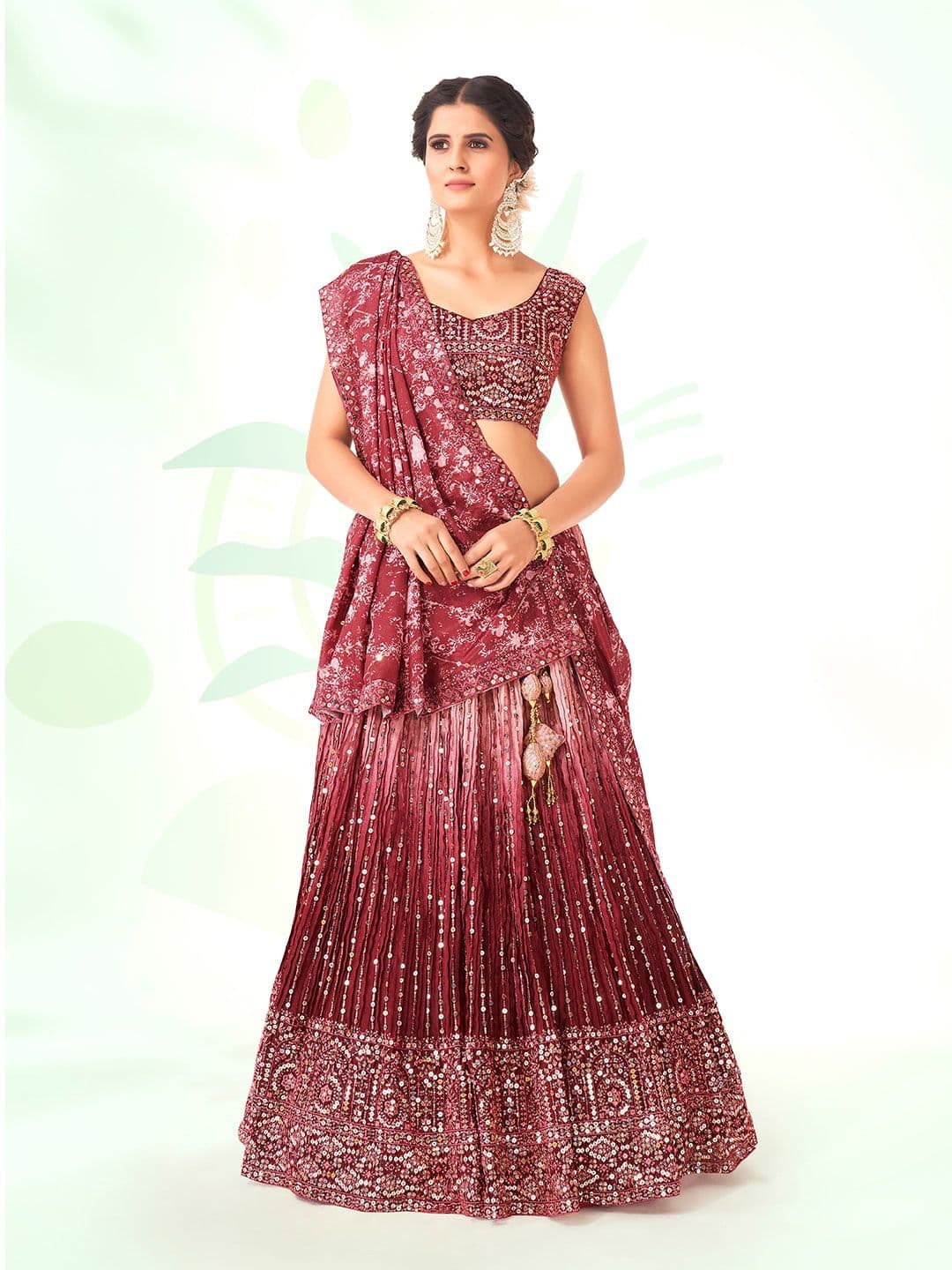 SHOPGARB Embroidered Sequinned Semi-Stitched Lehenga & Unstitched Blouse With Dupatta - view 1