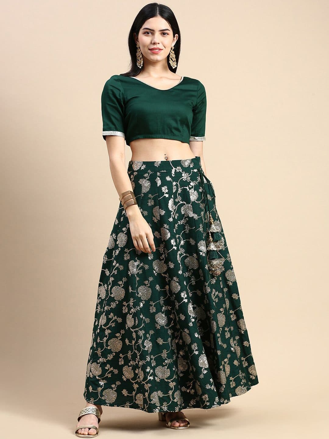 De Moza Floral Woven Design A-Line Skirt - view 1