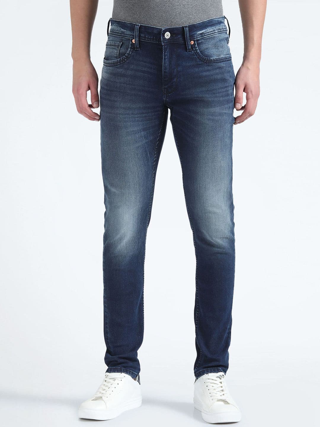 Flying Machine Men Blue Skinny Fit Low-Rise Heavy Fade Stretchable Jeans - view 1