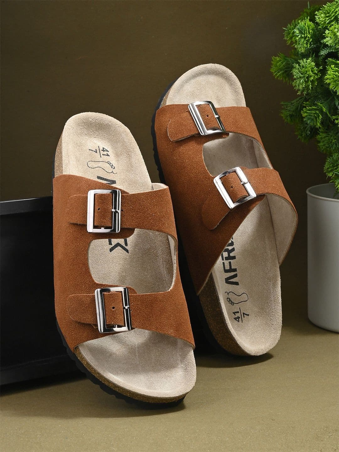 AfroJack Men Two Strap Leather Comfort Sandals With Buckles - view 1