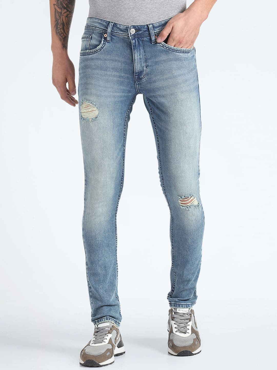 Flying Machine Men Skinny Fit Low-Rise Heavy Fade Cotton Stretchable Jeans - view 1