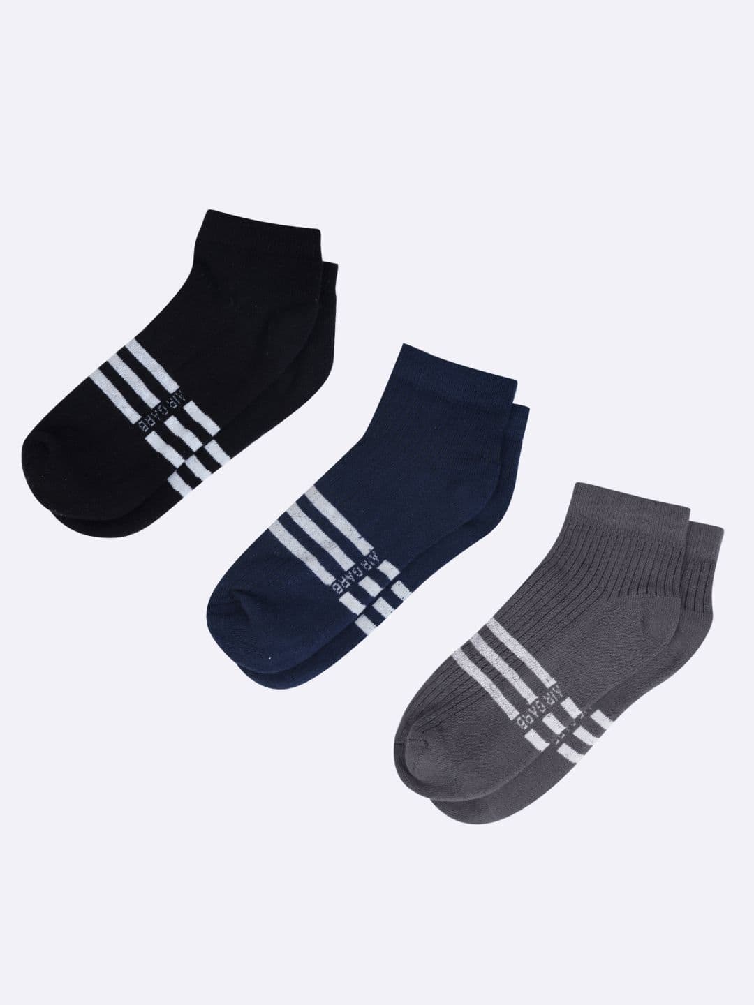 AIR GARB Pack of 3 Ash and Blue and Black Low Ankle with Striped Pattern Socks - view 1