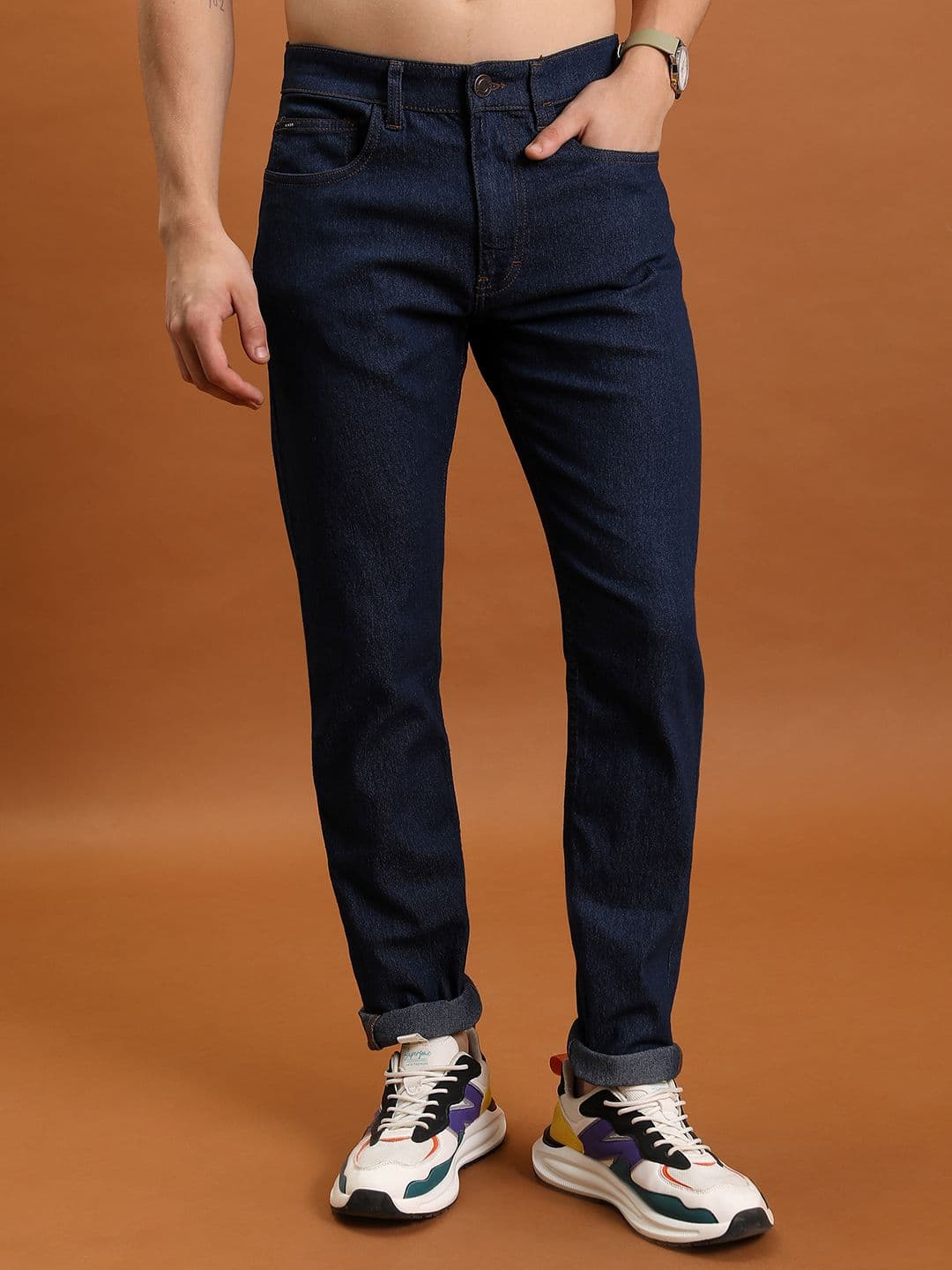 HIGHLANDER Men Slim Fit Mid-Rise Dark Jeans