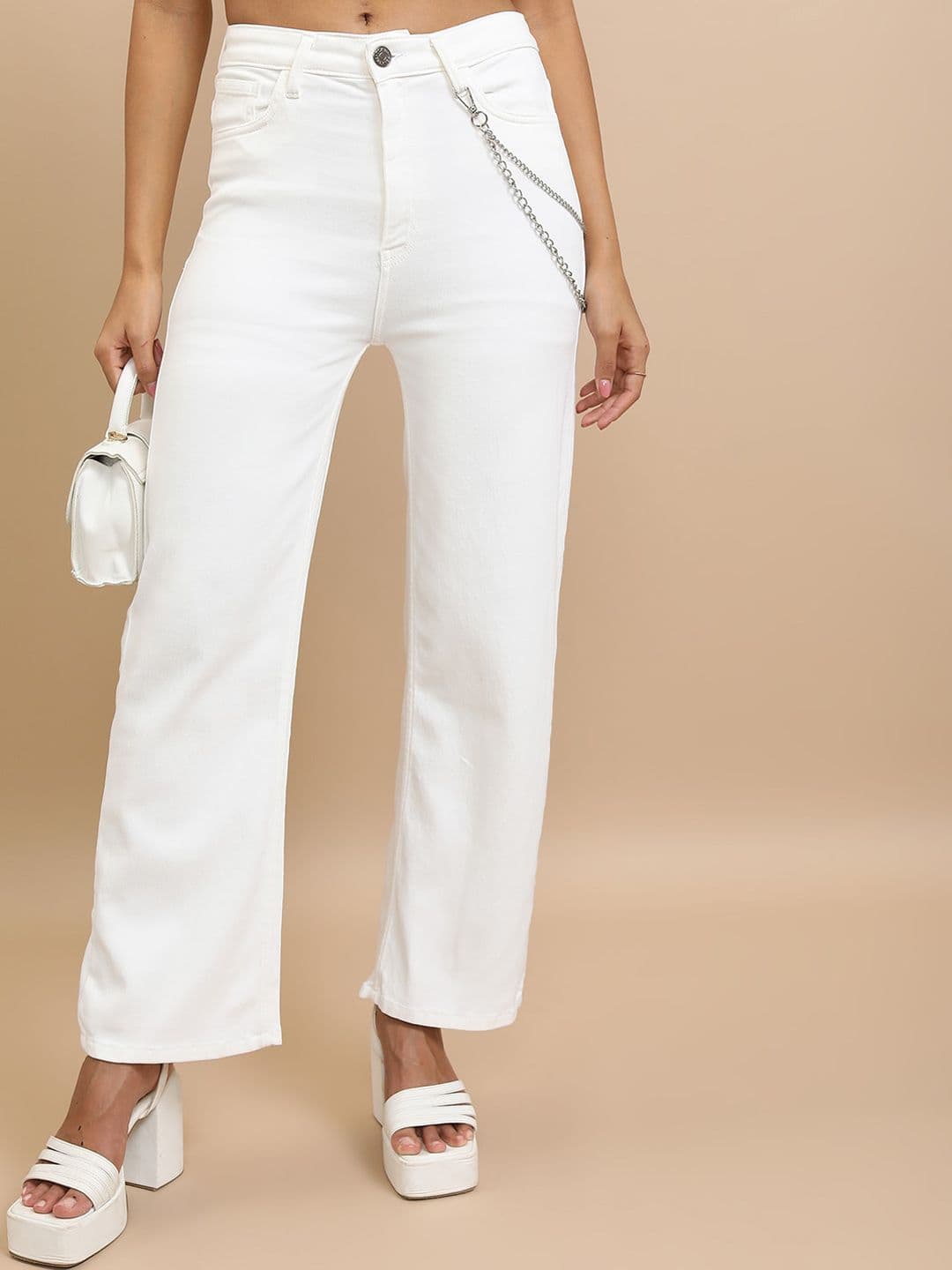 Tokyo Talkies Women White Flared Clean Look Stretchable Jeans - view 1