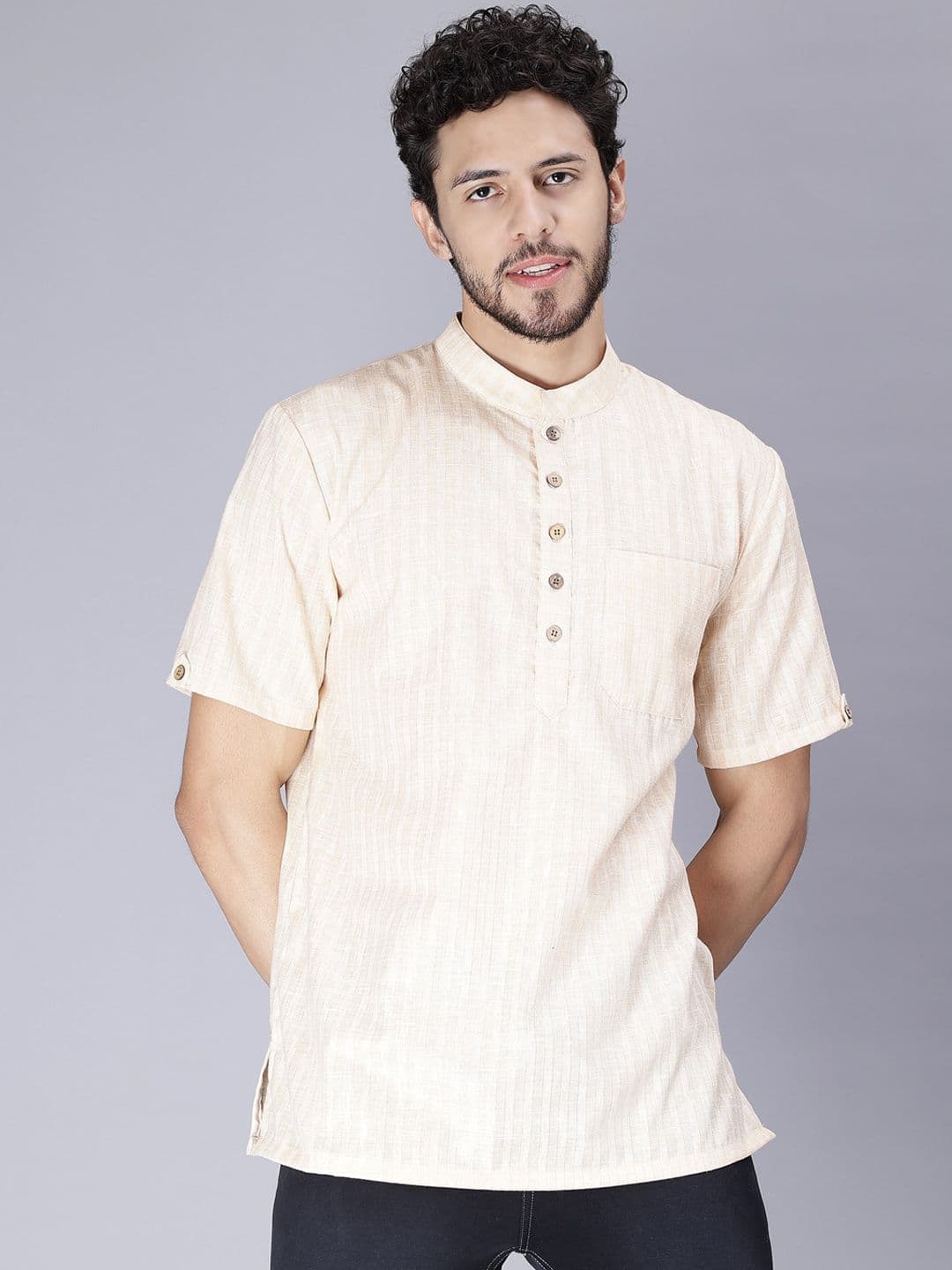 Cot'N Soft Self Designed Mandarin Collar Cotton Kurta - view 1