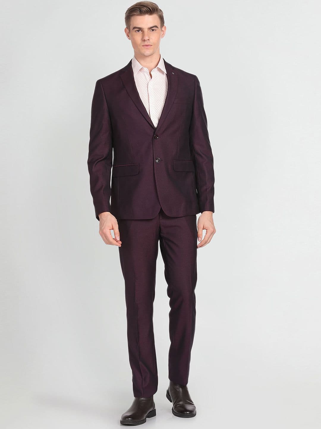 Arrow Self Design Textured Single-Breasted Two-Piece Formal Suit - view 1