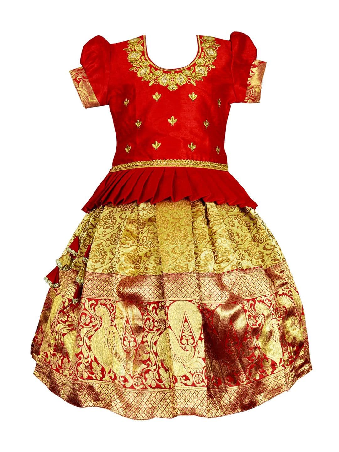 AMIRTHA FASHION Girls Embroidered Zari Ready to Wear Lehenga & Blouse - view 1