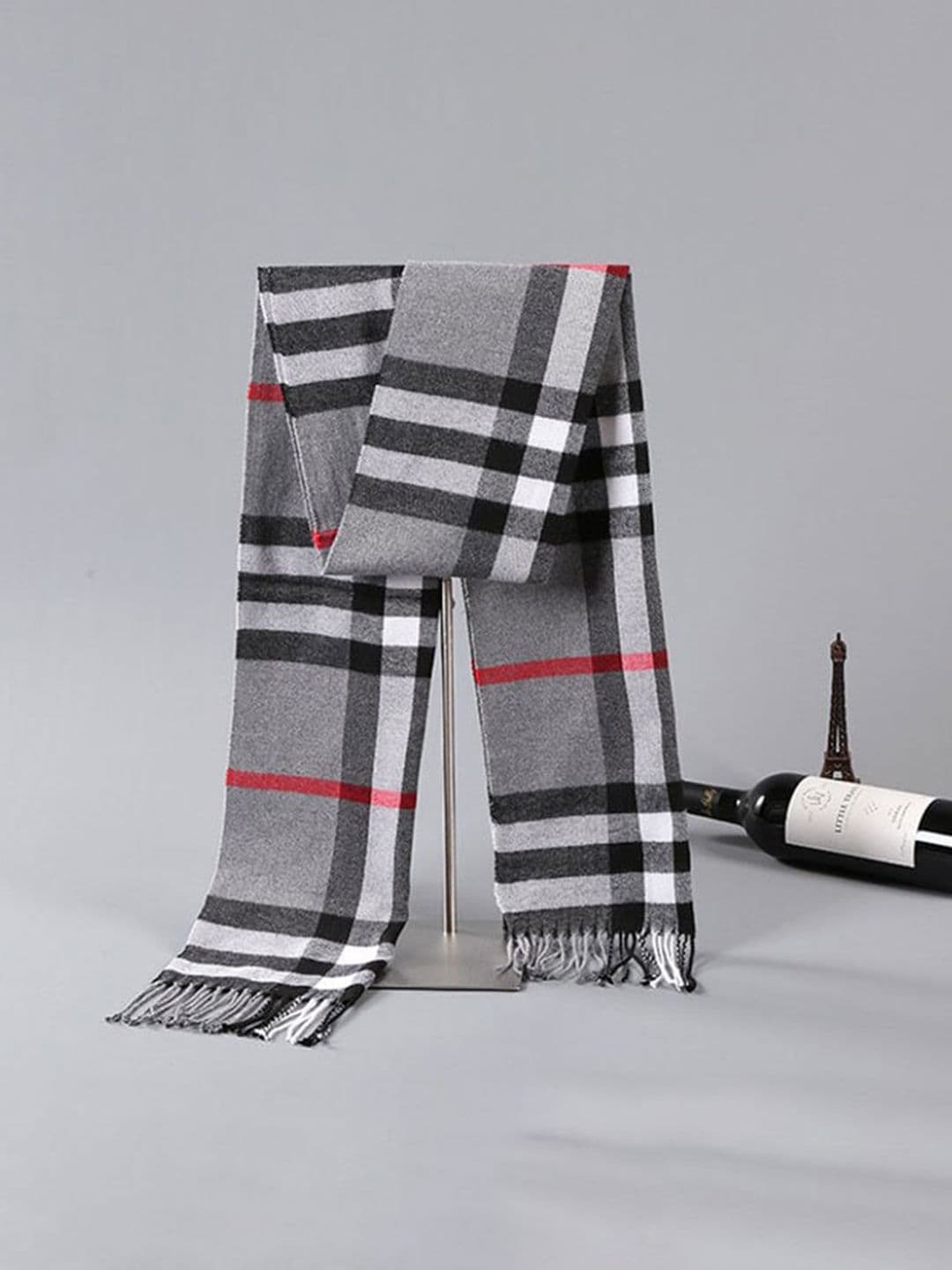 Alexvyan Men Grey Checked Woolen Cashmere Soft Winter Muffler - view 1