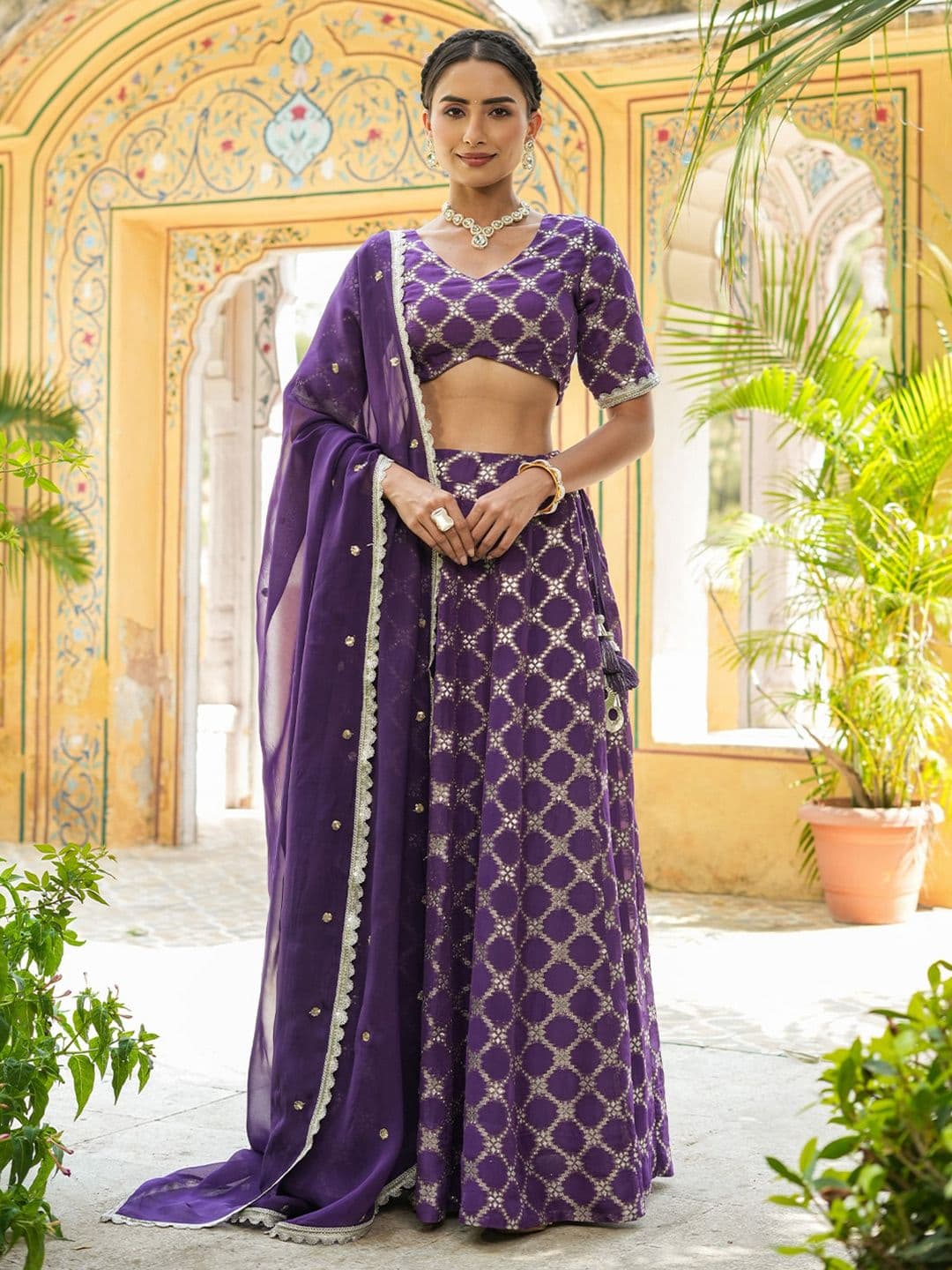 EverBloom Ethnic Motifs Woven Design Ready to Wear Lehenga & Blouse With Dupatta - view 1