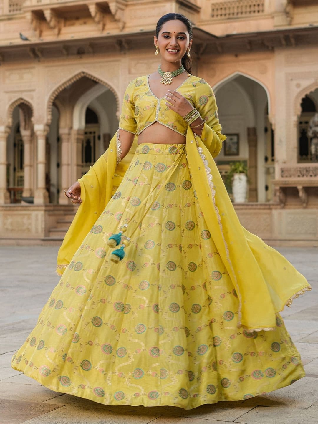 EverBloom Ethnic Motifs Woven Design Ready to Wear Lehenga & Blouse With Dupatta - view 1