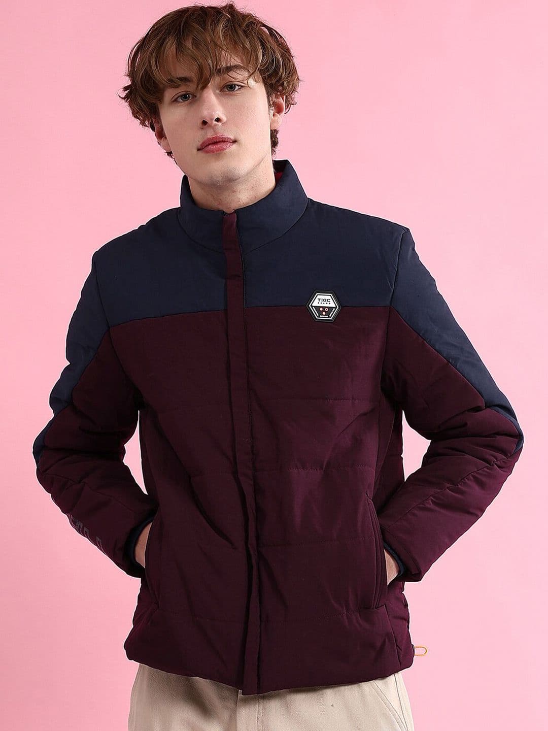 The Indian Garage Co Colourblocked Mock Collar Long Sleeves Padded Jacket - view 1
