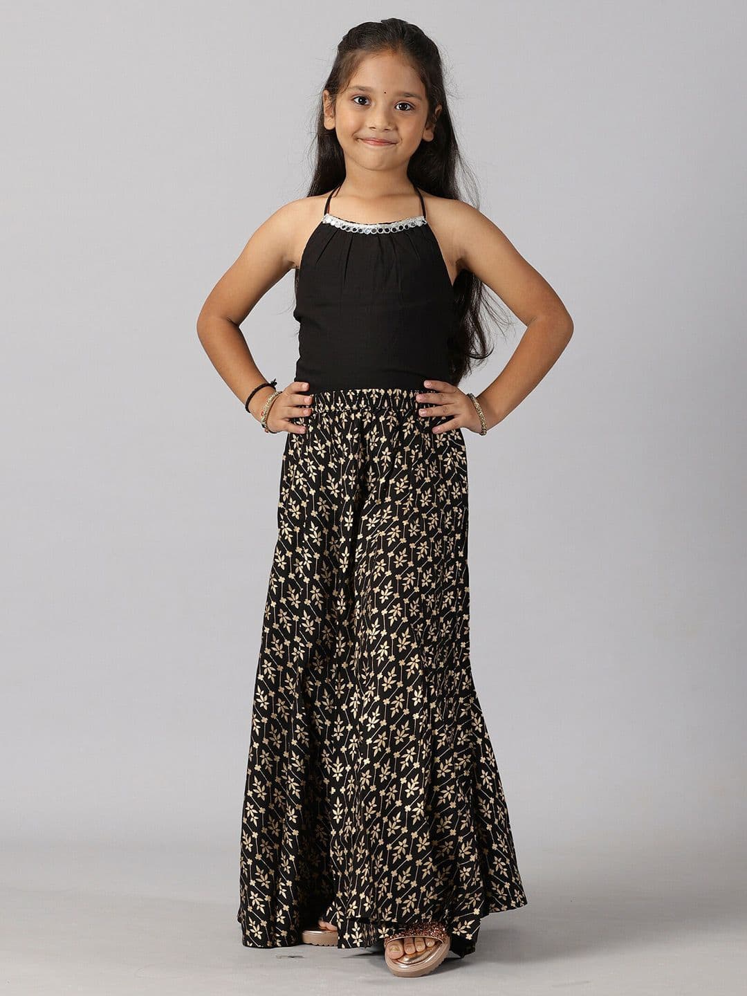 KiddoPanti Girls Embellished Mirror Work Ready to Wear Lehenga Choli - view 1