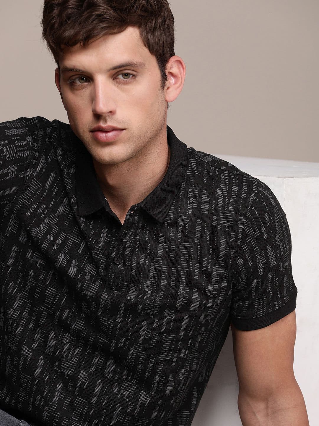 WROGN Abstract Printed Polo Collar Slim Fit T-shirt - view 1