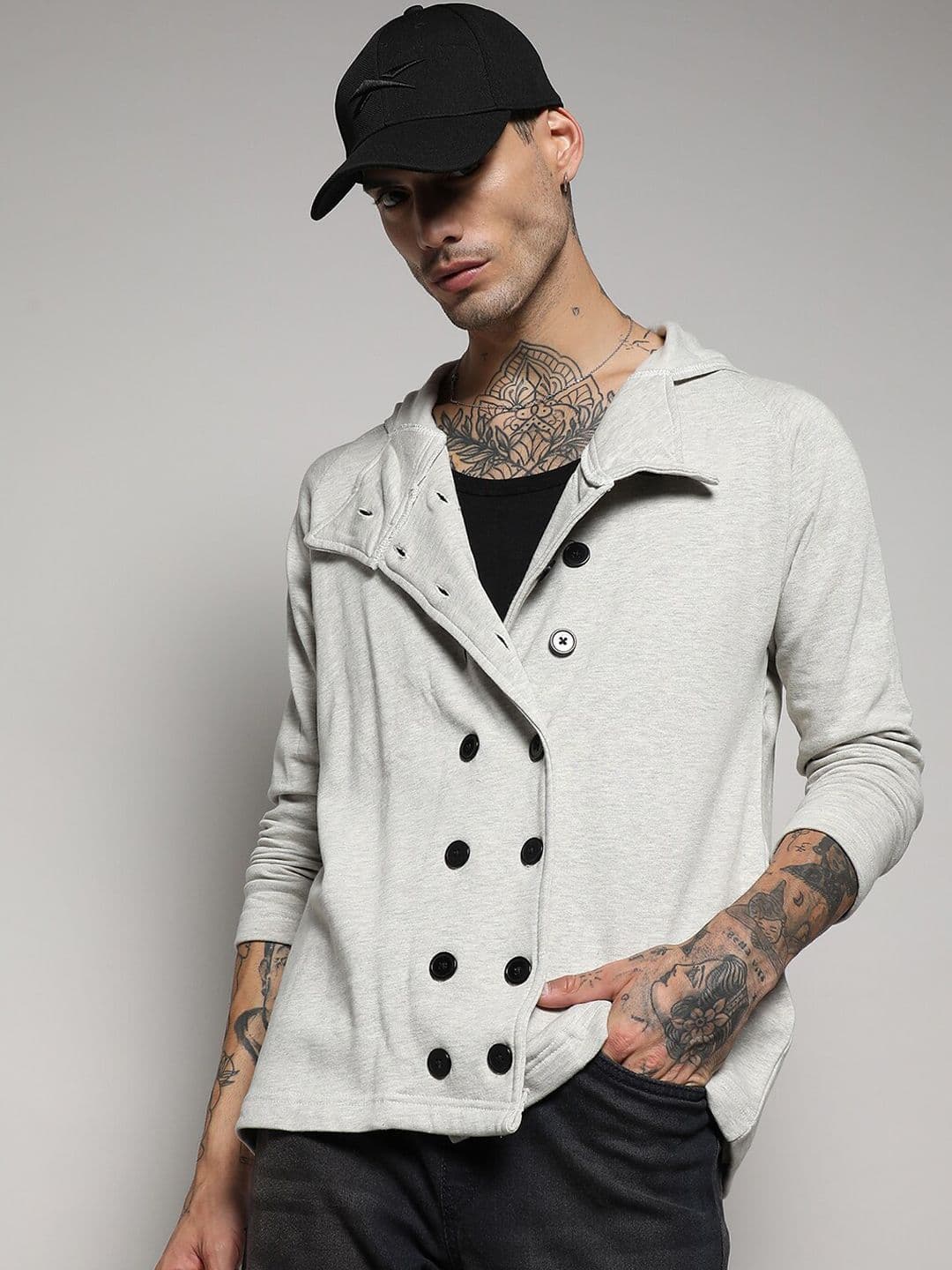 CAHOOT Grey Long Sleeves Double-Breasted Windcheater Longline Tailored Jacket - view 1