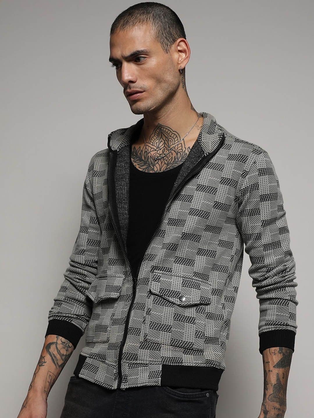 CAHOOT Grey Checked Windcheater Mock Collar Cotton Jacket - view 1