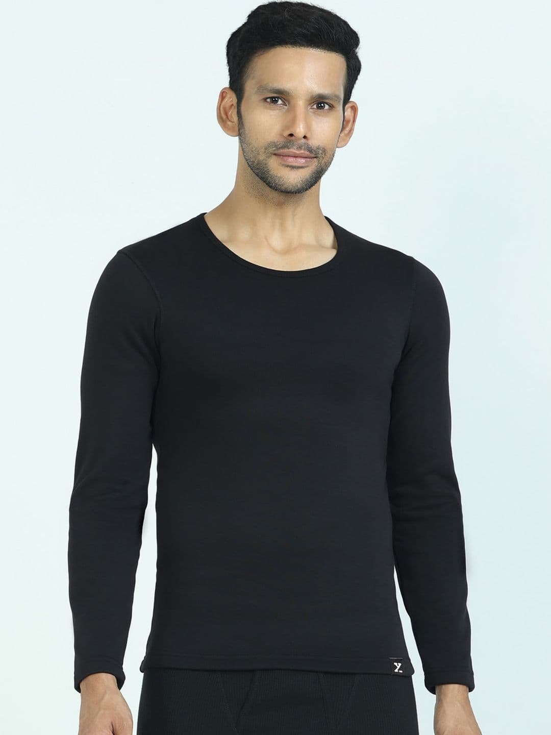 XYXX Men Skinny Fit Solid Pitch Black Fleece Thermal - view 1