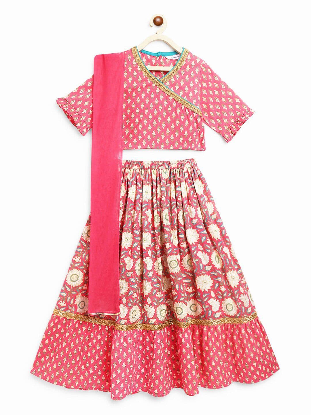 Campana Girls Printed V-Neck Cotton Ready to Wear Lehenga & Blouse With Dupatta - view 1