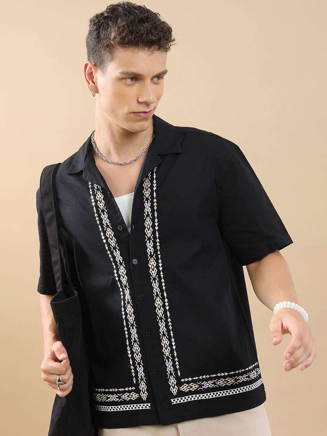 Highlander Men Black Droopshoulder Oversized Shirt - view 1