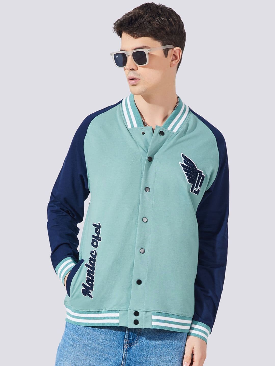Maniac Colourblocked Cotton Varsity Jacket - view 1