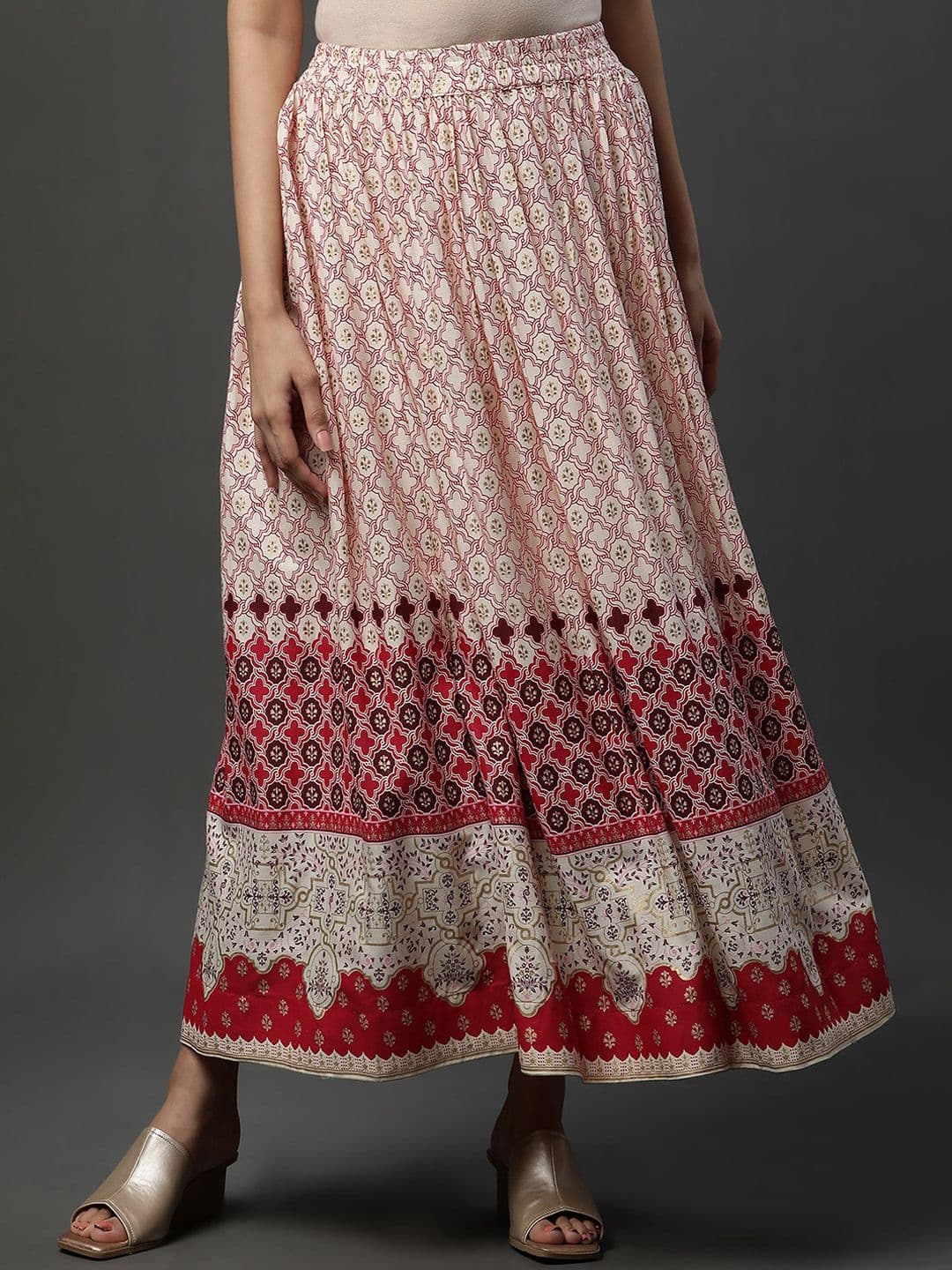 AURELIA Ethnic Motifs Printed Flared Maxi Skirt - view 1