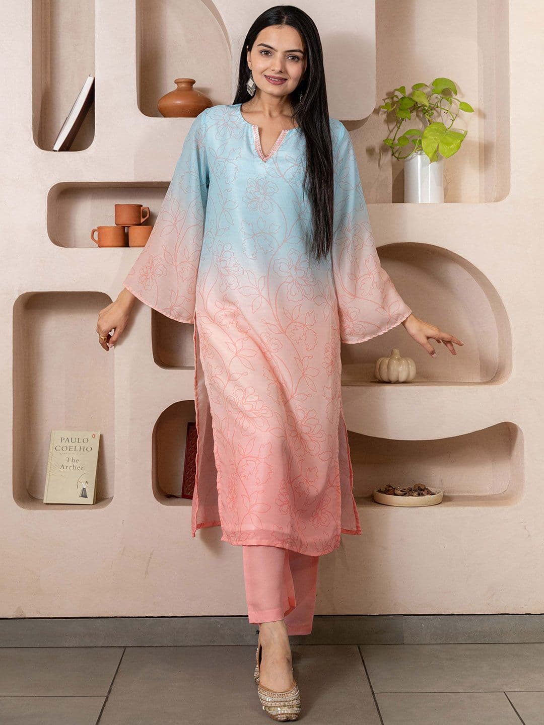 WEAVLLITE Ombre Dyed Sequinned Kurta With Palazzos - view 1
