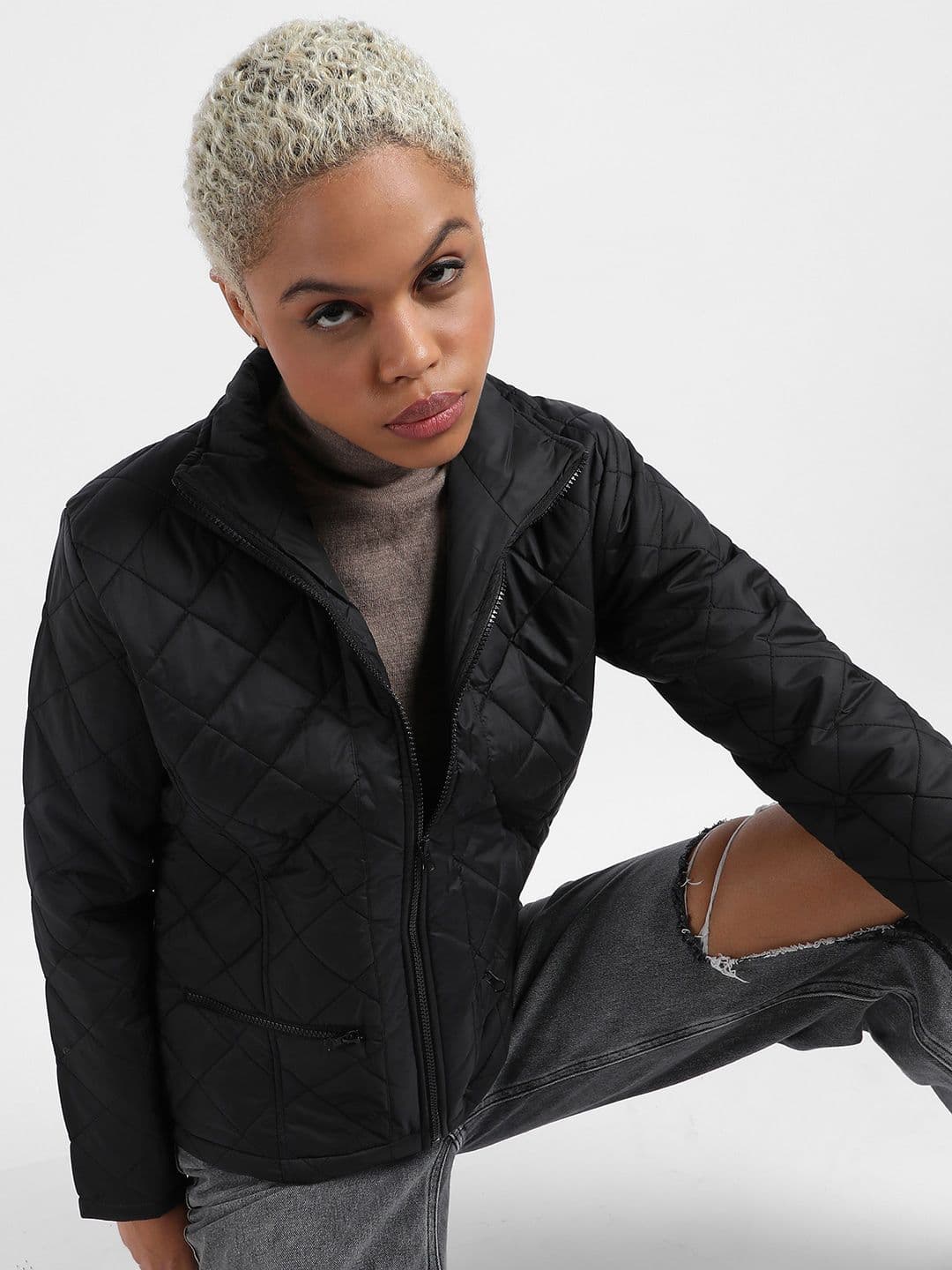 PINACOLADA Black Windcheater Mock Collar Quilted Jacket - view 1