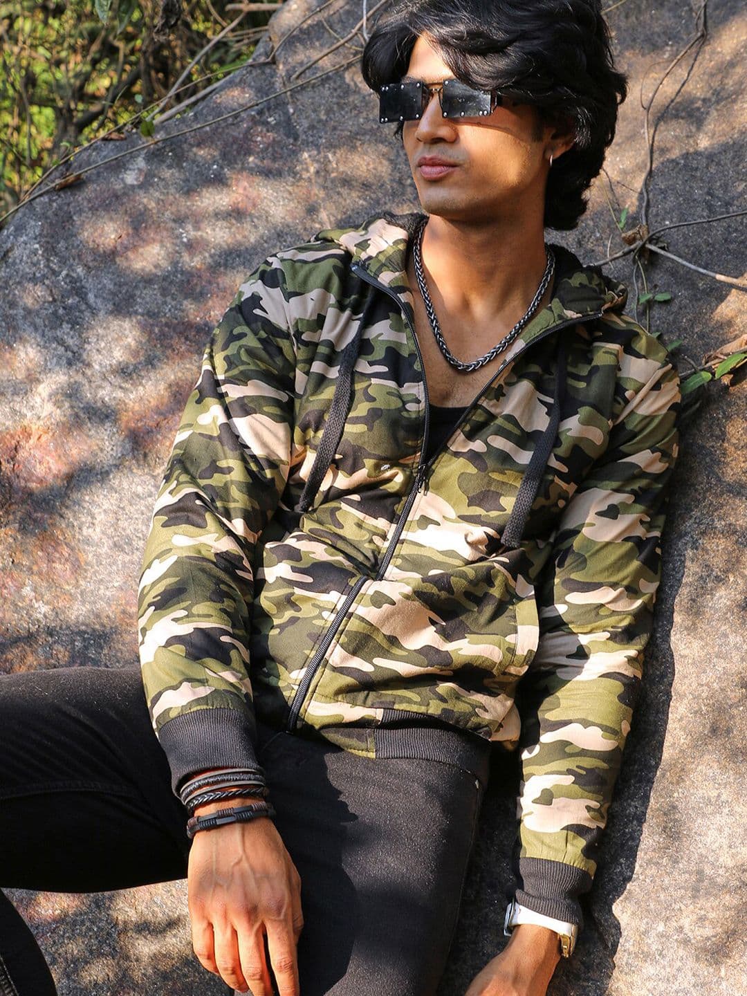 CAHOOT Campus Sutra Camouflage Printed Windcheater Hooded Bomber Jacket - view 1