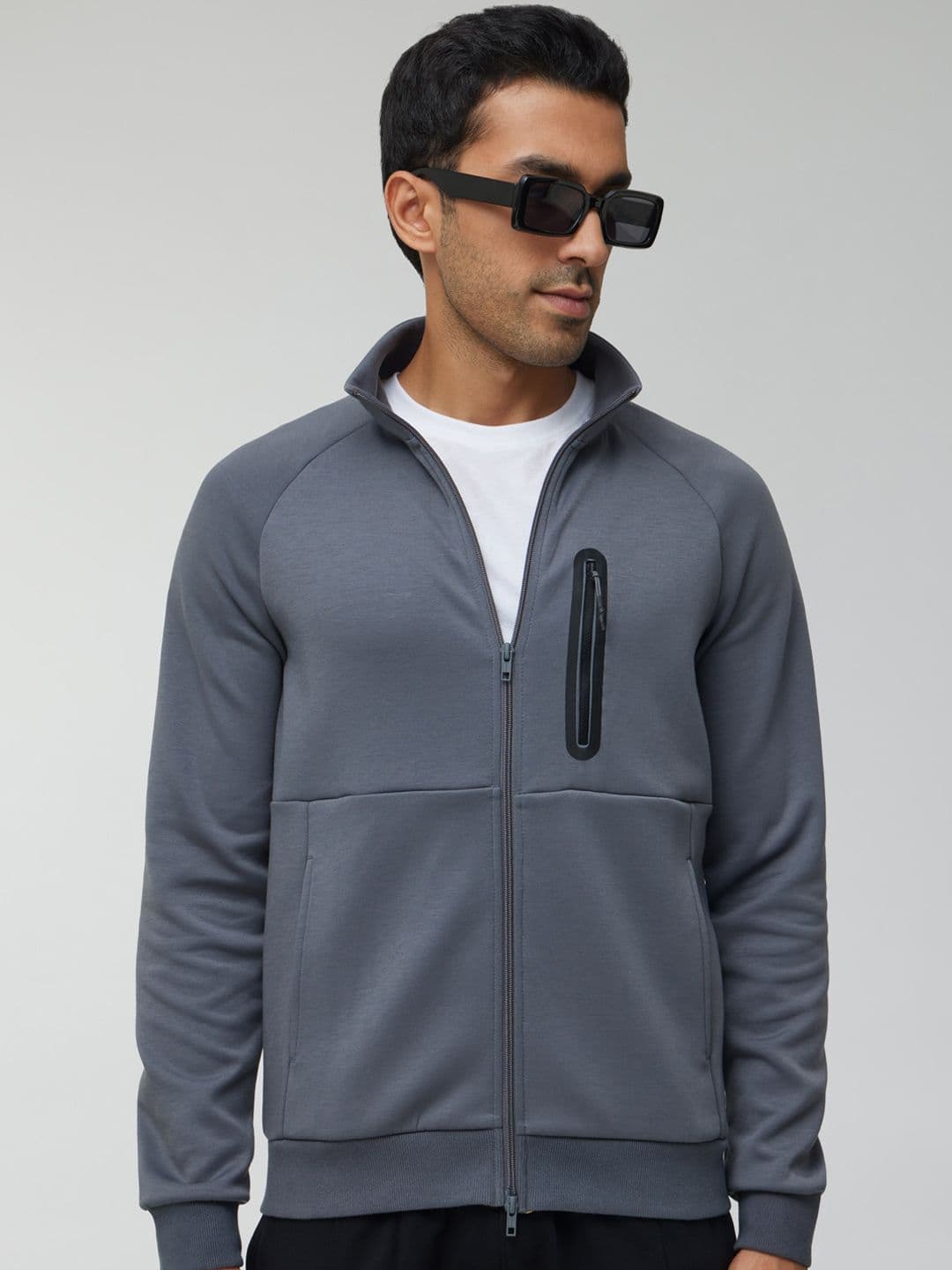 XYXX Men Regular Fit Solid Ash Grey Hooded Jacket - view 1