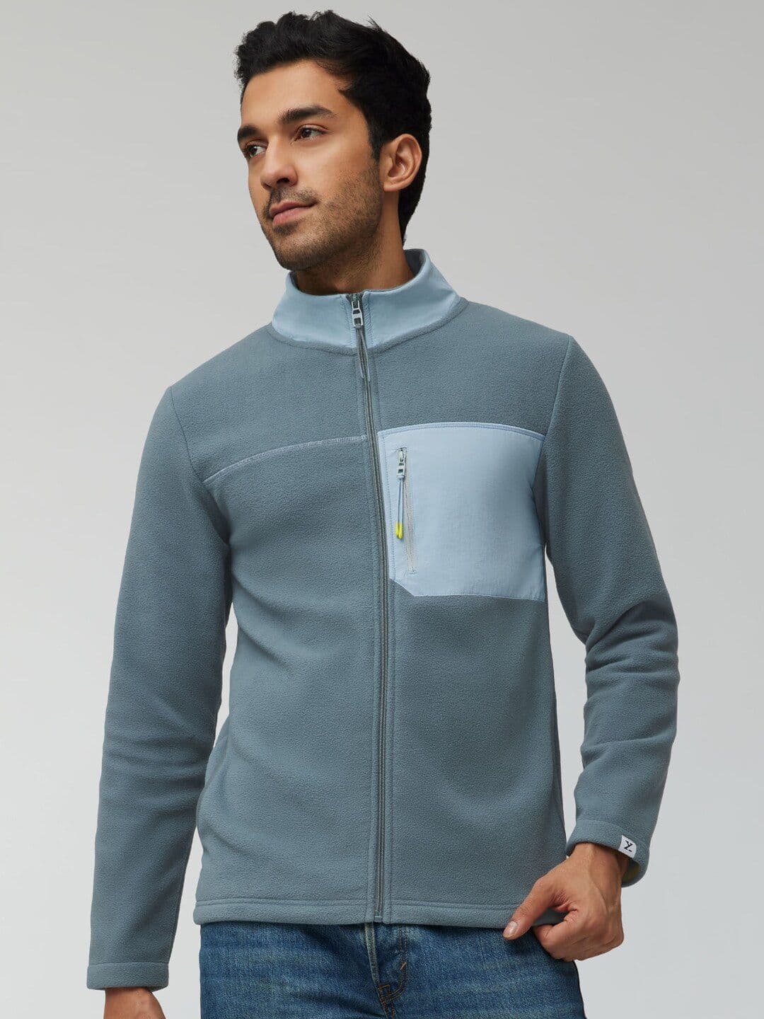 XYXX Men Regular Fit Colorblock Storm Blue Winter Fleece Jacket - view 1