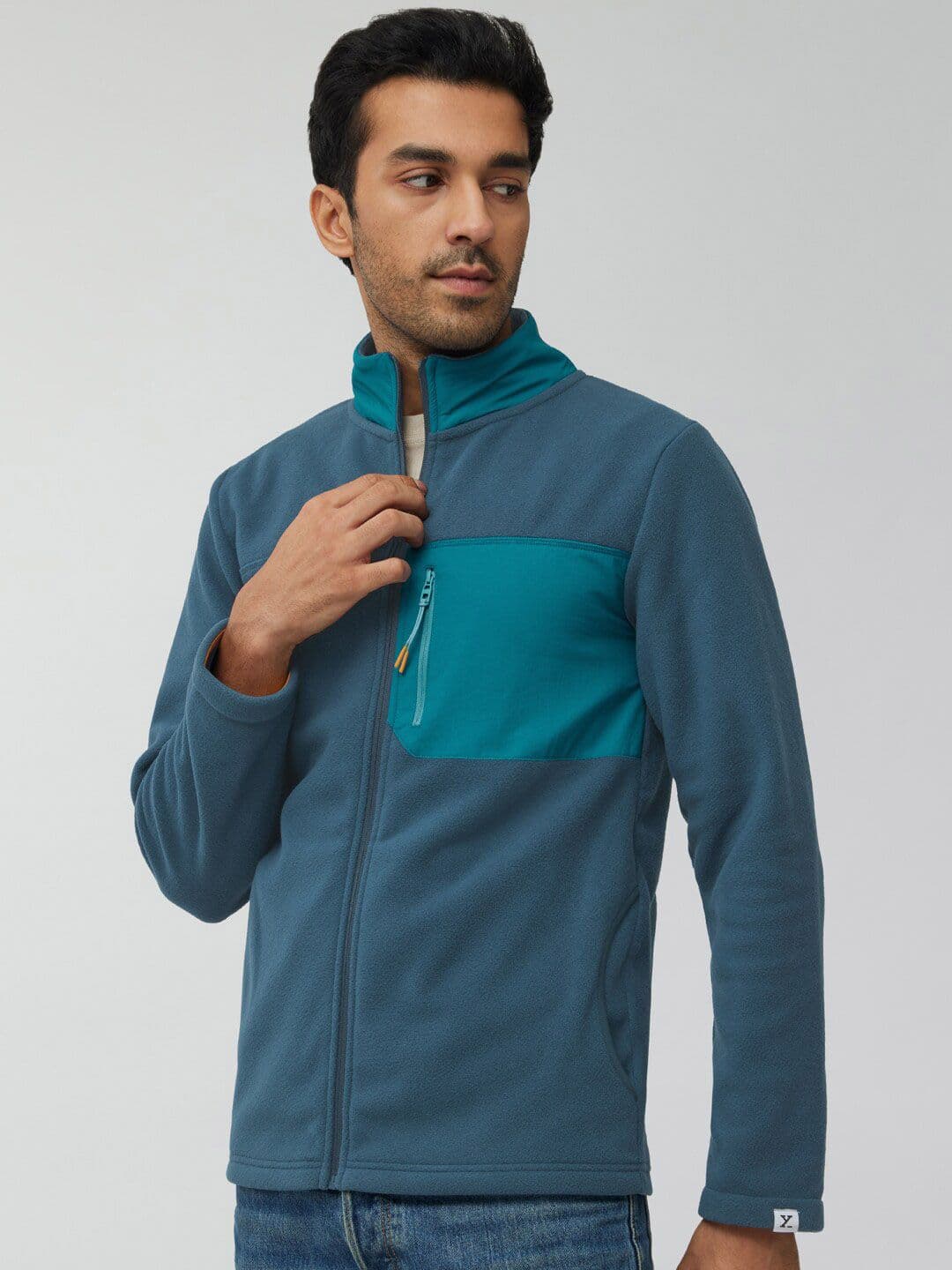 XYXX Men Regular Fit Colorblock Sea Blue Winter Fleece Jacket - view 1