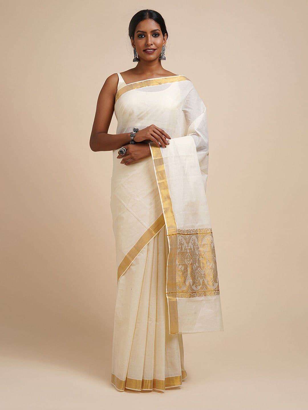 TEEJH Zari Cotton Kasavu Saree - view 1