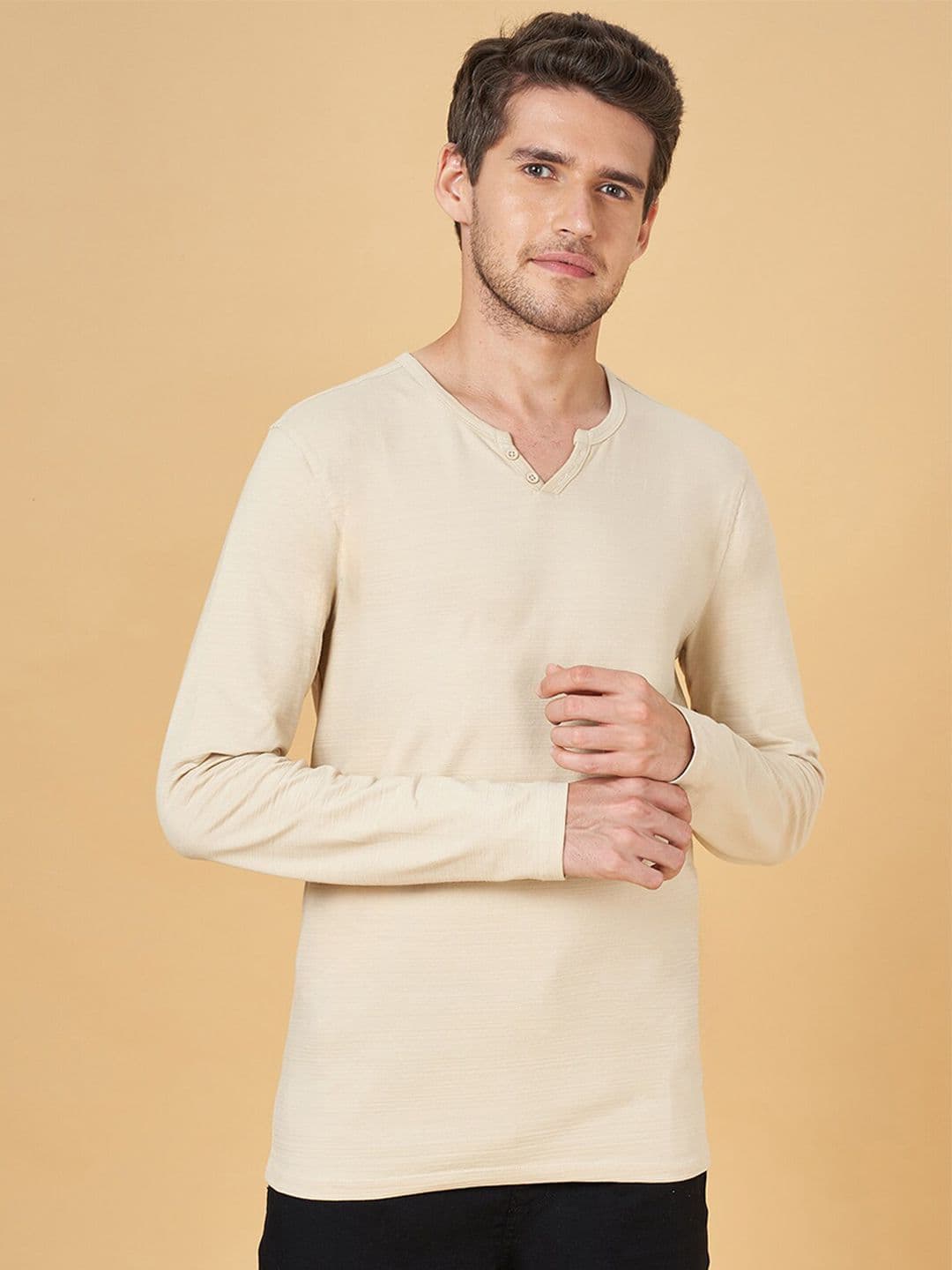 Urban Ranger by pantaloons Henley Neck Long Sleeves Slim Fit T-shirt - view 1