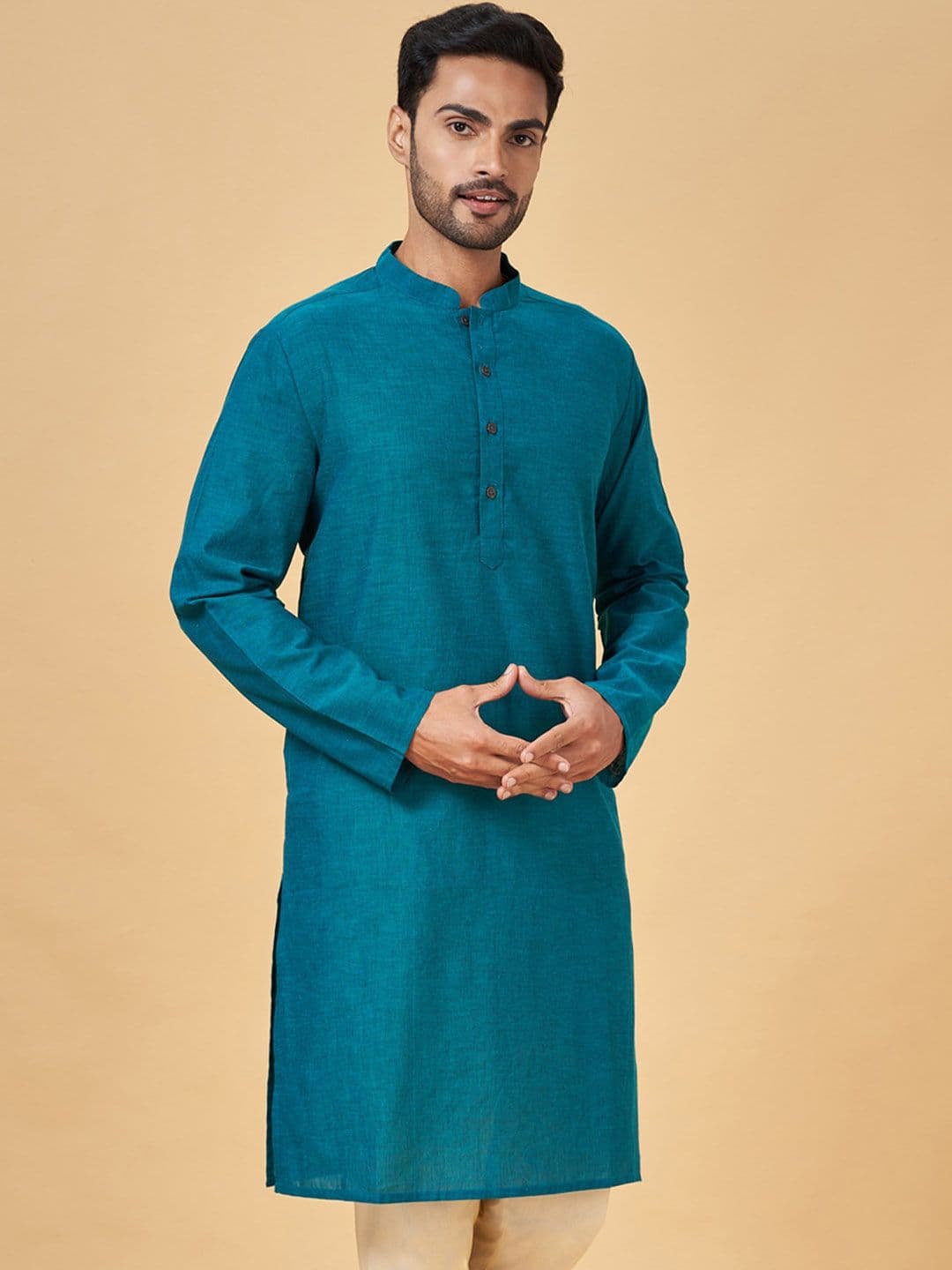 indus route by Pantaloons Mandarin Collar Cotton Kurta - view 1