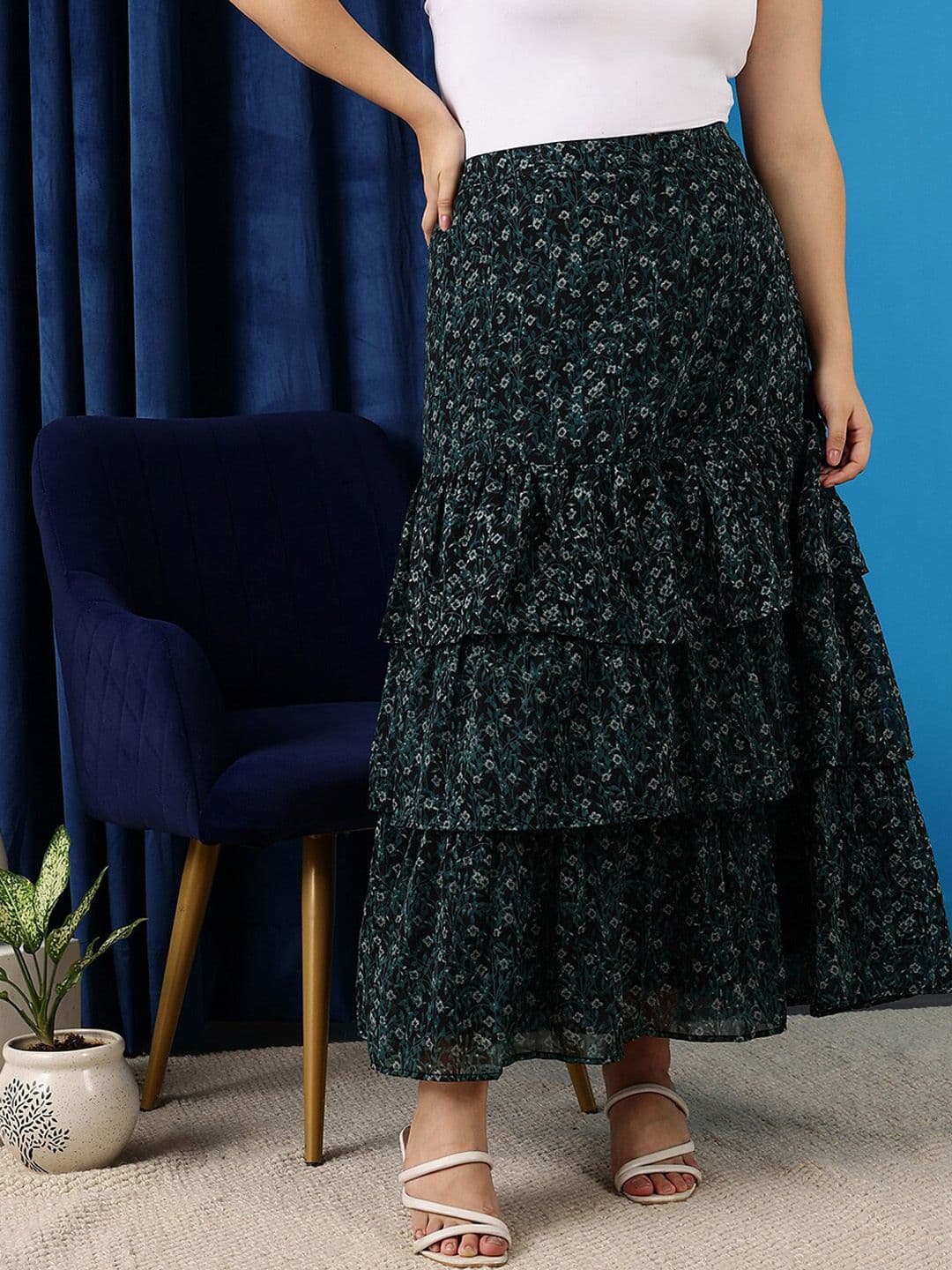 CURVY STREET Floral Printed Maxi A-Line Skirt - view 1