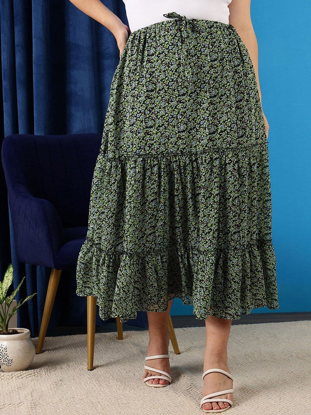 CURVY STREET Floral Printed Maxi A-Line Skirt - view 1