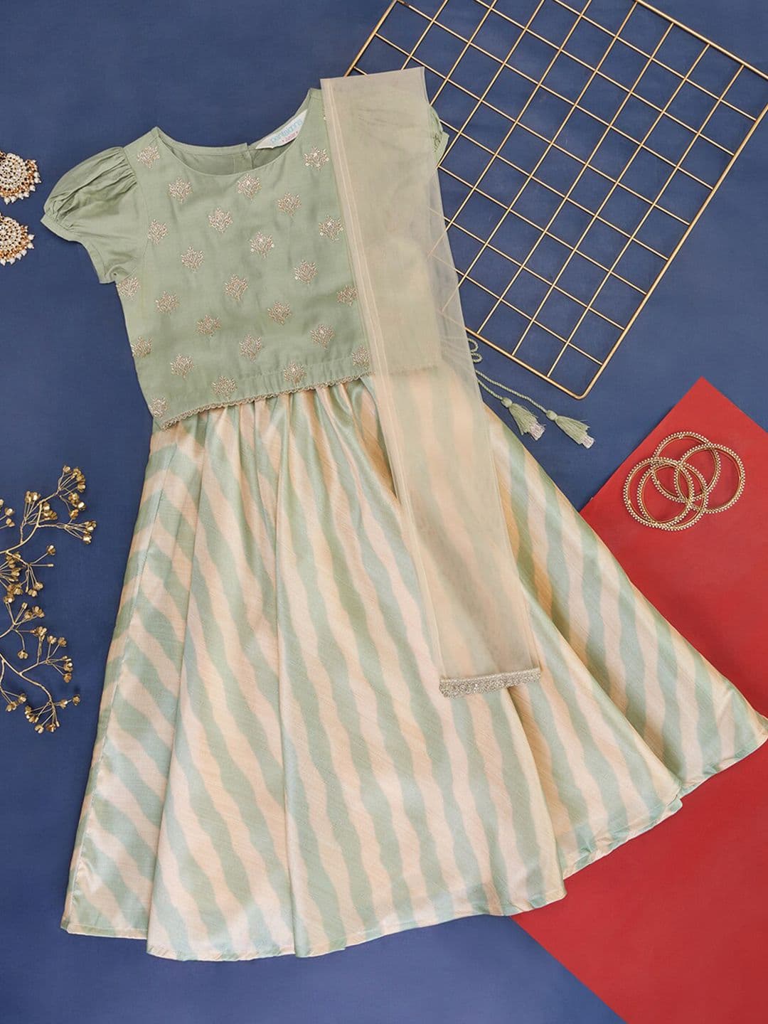 AKKRITI BY PANTALOONS Girls Embroidered Zari Ready to Wear Lehenga & Blouse With Dupatta - view 1