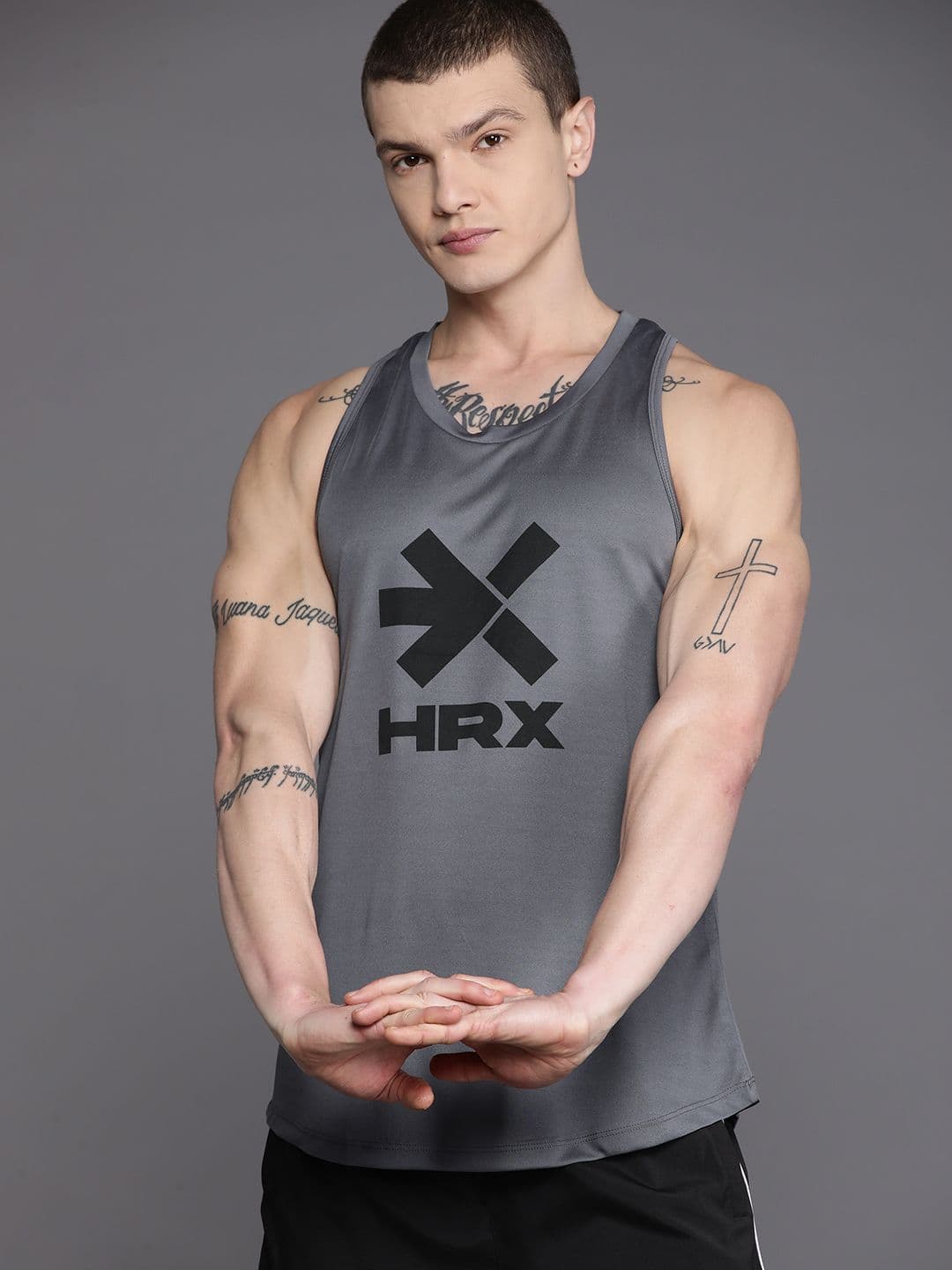 HRX by Hrithik Roshan Brand Logo Print Training Tank T-shirt - view 1