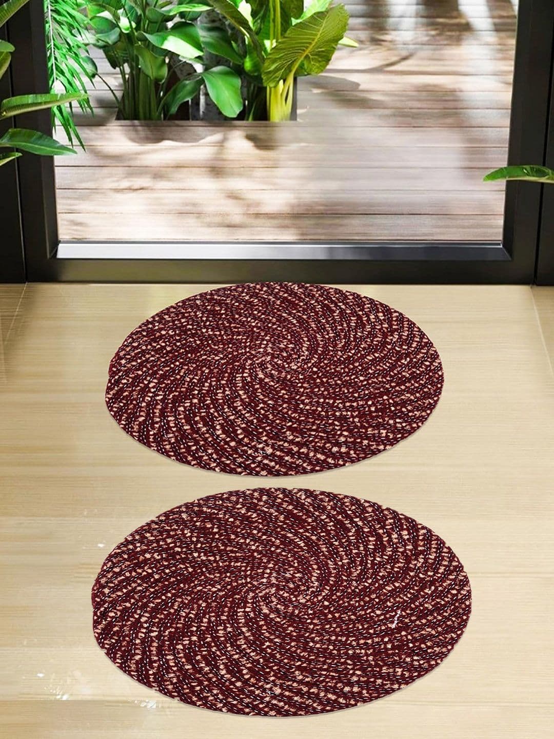 Kuber Industries Maroon 2 Pieces Woven Design Cotton Reversible Doormats - view 1