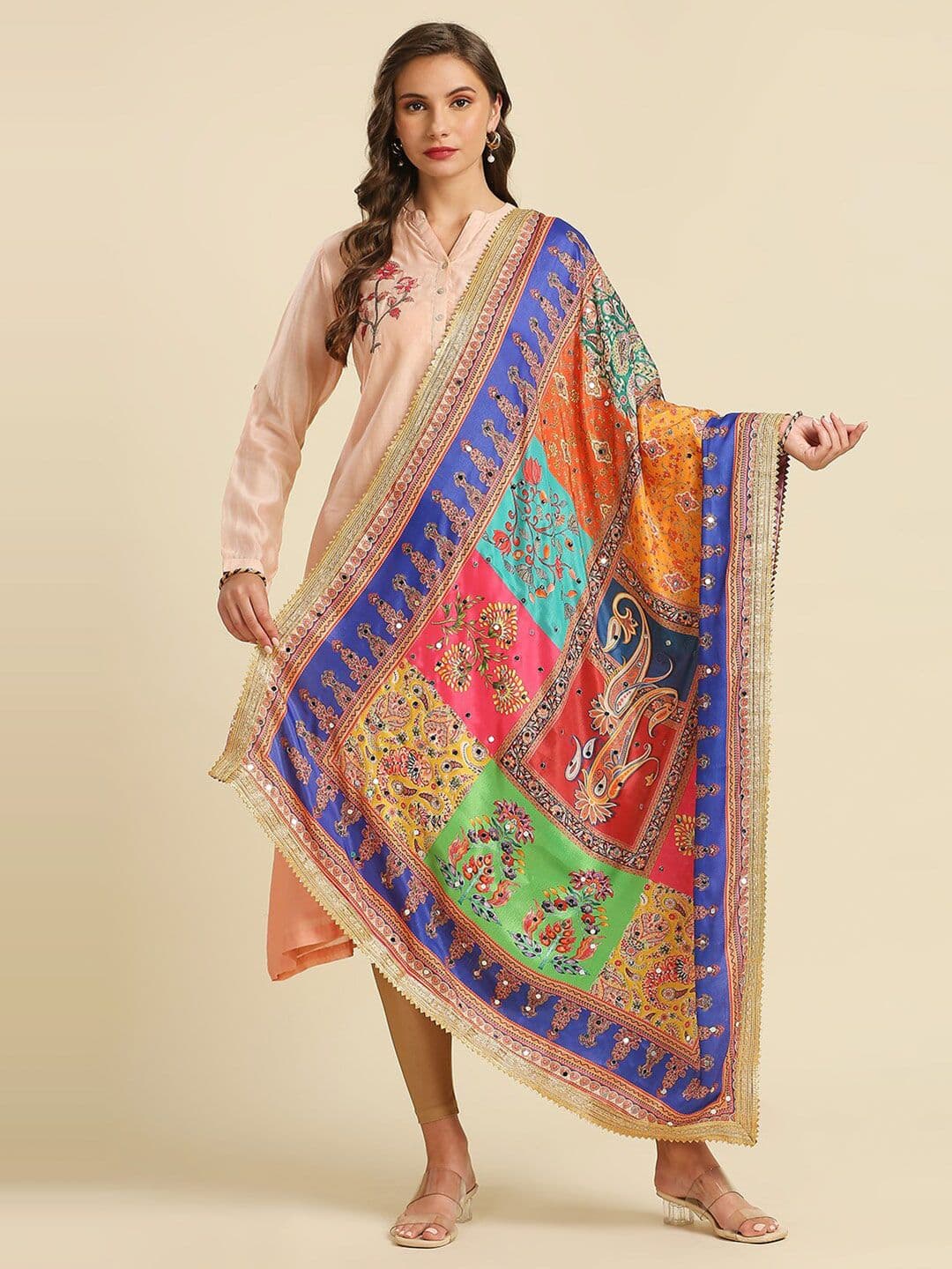Dupatta Bazaar Ethnic Motifs Printed Dupatta with Mirror Work - view 1