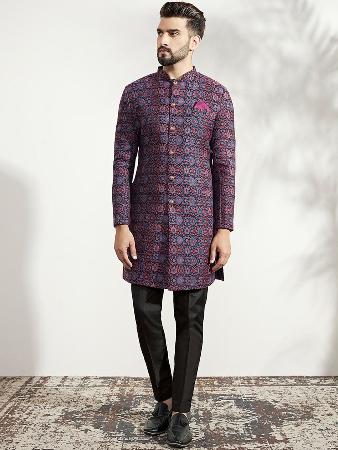 KISAH Men Ethnic Motifs Printed Indowestern Sherwani Set - view 1