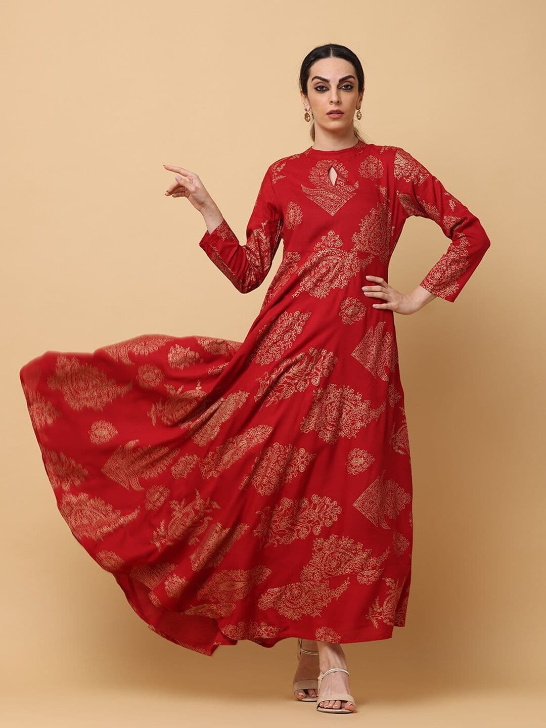aayusika Ethnic Motifs Printed Keyhole Neck Fit & Flare Maxi Ethnic Dress - view 1