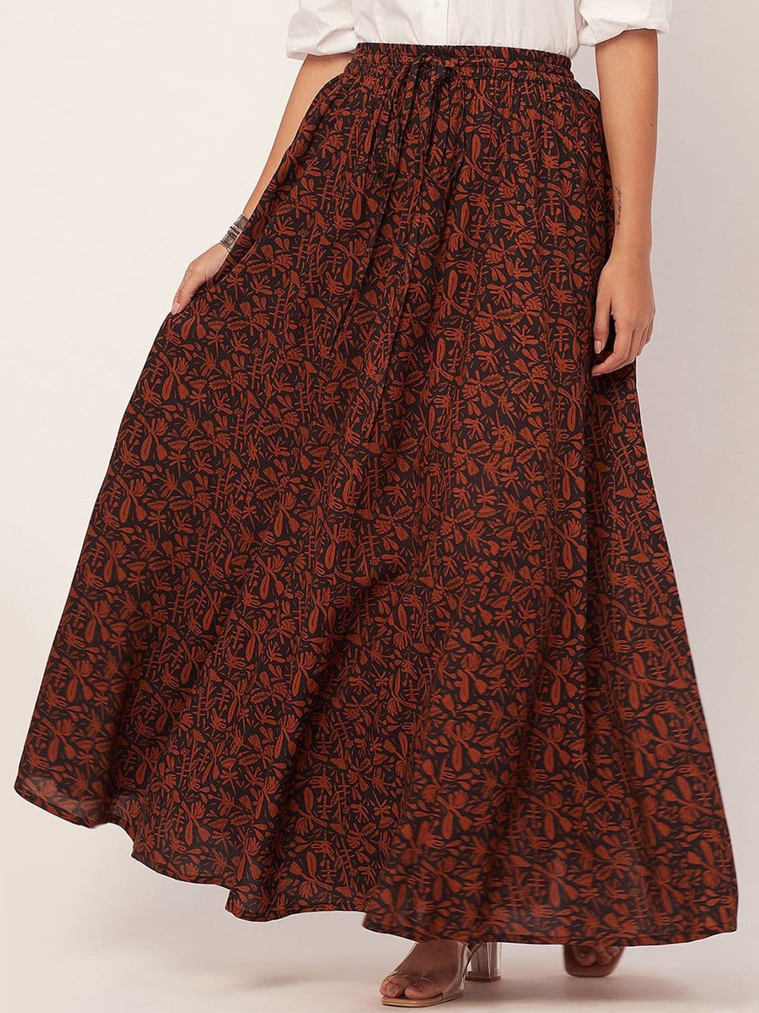 Moomaya Floral Printed Flared Long Skirt - view 1